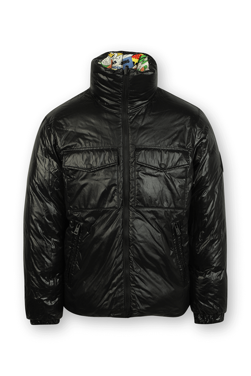 תמונה אחורית של מעיל פאפר דו צדדי בדגומה צבעונית