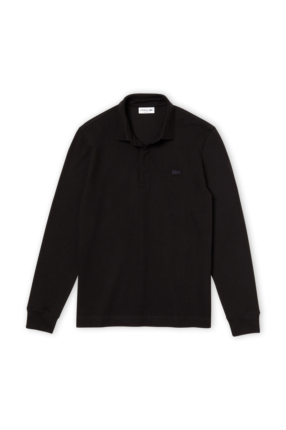 תמונה קידמית של חולצת פולו שחורה ארוכה עם לוגו