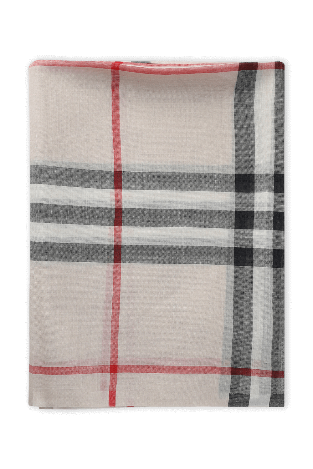 תמונת תקריב של Lightweight Check Wool Silk Scarf in Stone