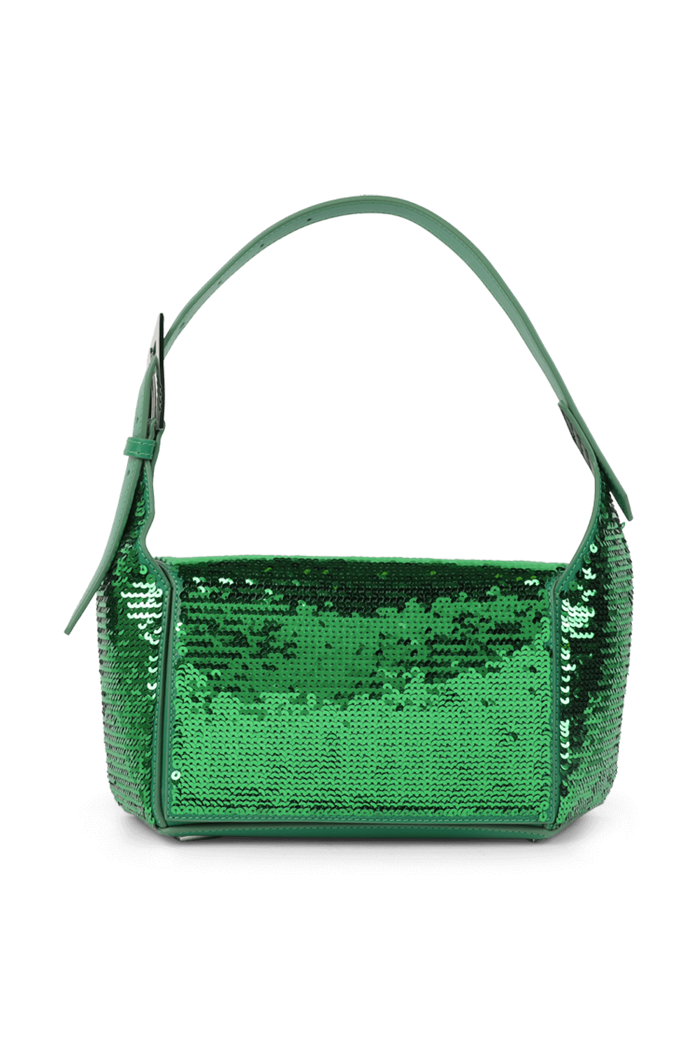 תמונה קידמית של תיק כתף גיאומטרי מעור עם פייטים