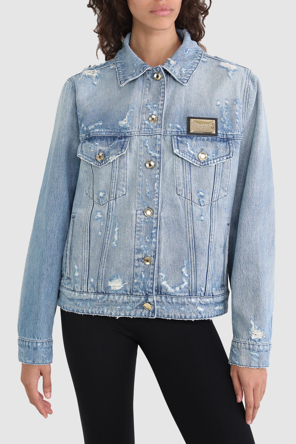 תמונת דוגמן קידמית של ז`קט ג`ינס קרעים
