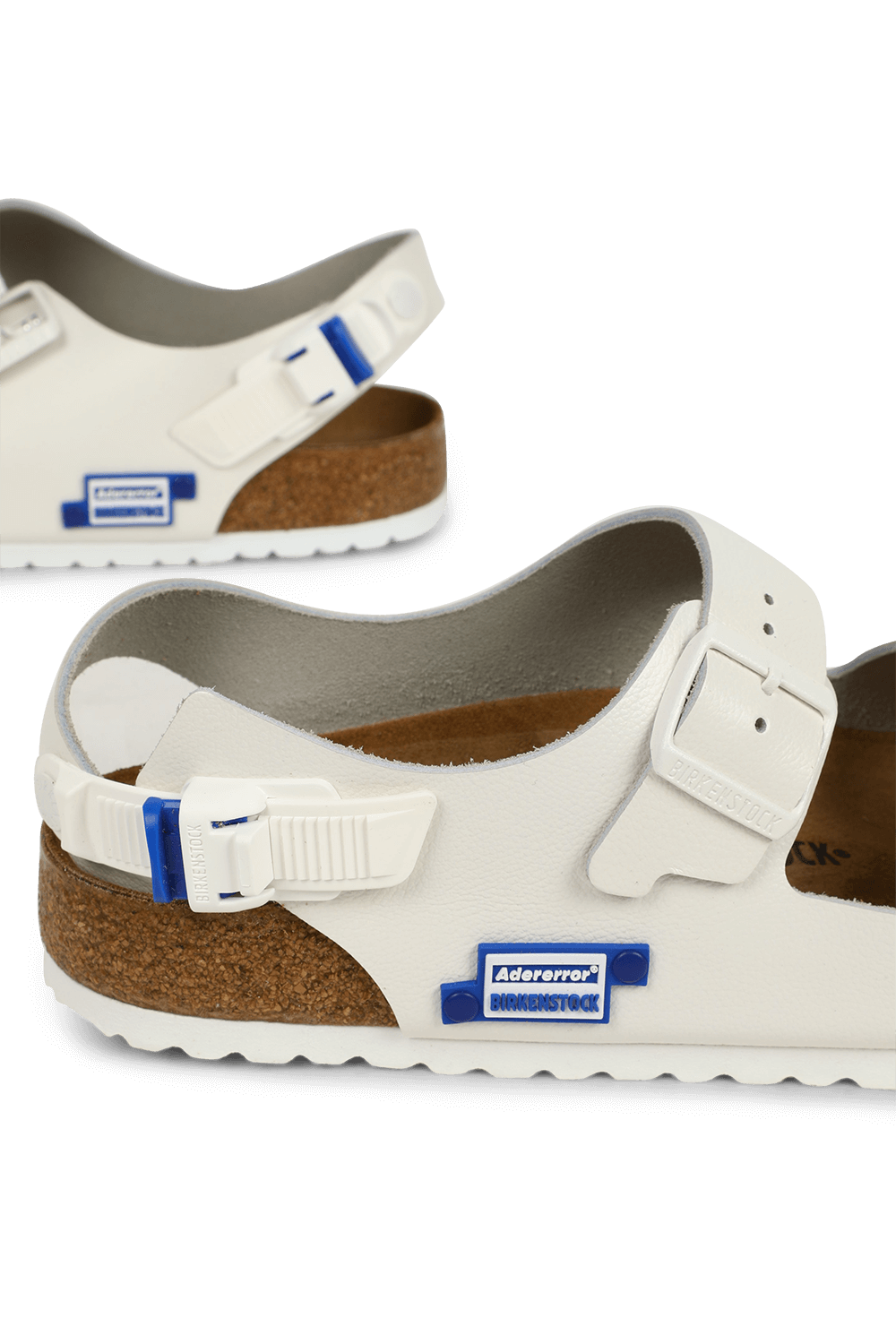 תמונת תקריב של בירקנשטוק X אדר ארור כפכפי מילאנו לבנים