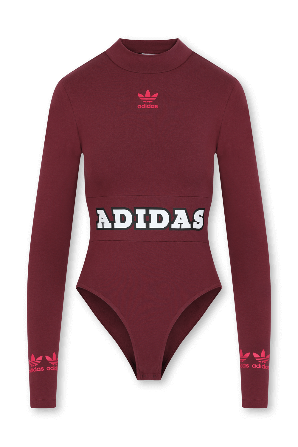 תמונה קידמית של בגד גוף ארוך ממותג בגווני ורוד ובורדו