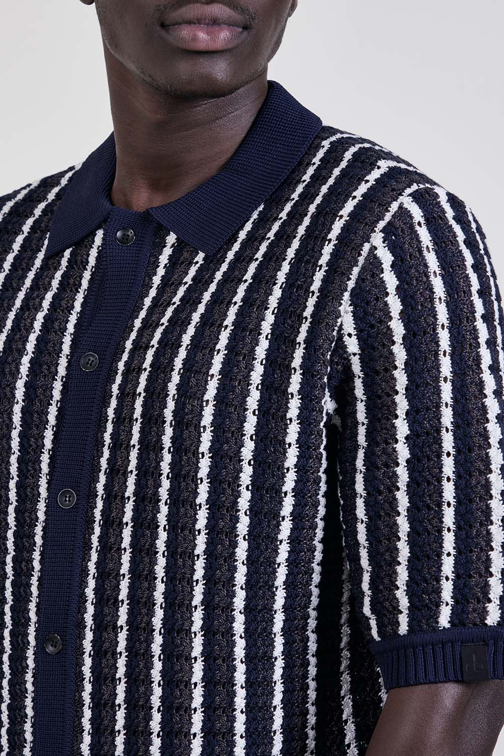 תמונת תקריב דוגמן של חולצת סריג כפתורים