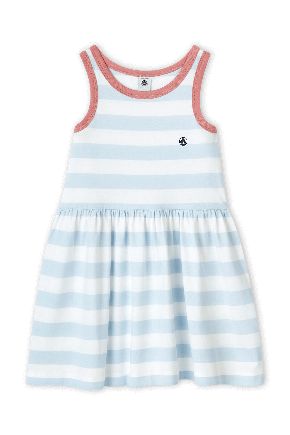 תמונה קידמית של גילאי 6-12 שמלת מיני עם פסים בגווני תכלת ולבן