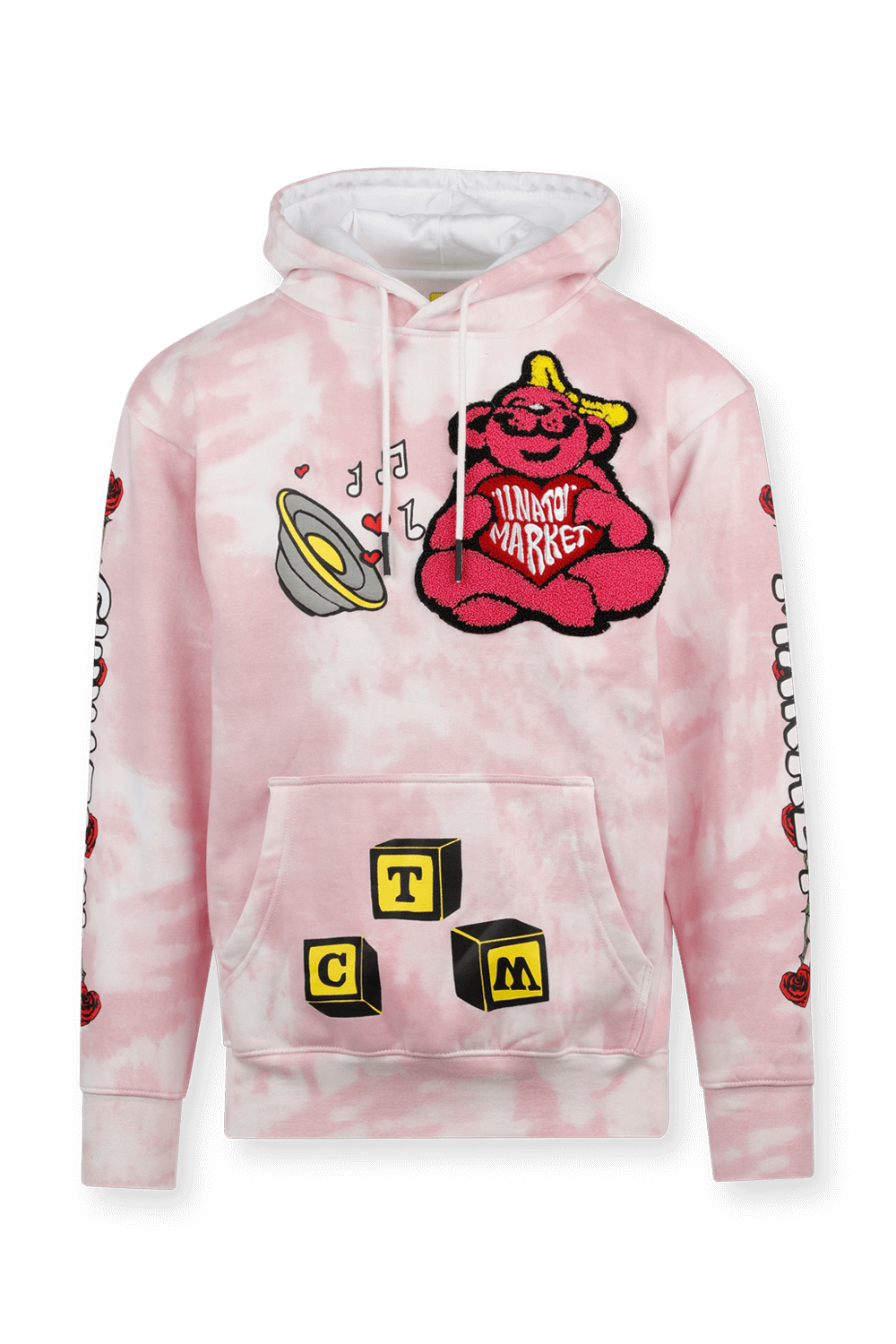 תמונה קידמית של Be Mine Tie-Dye Hoddie in Pink and White