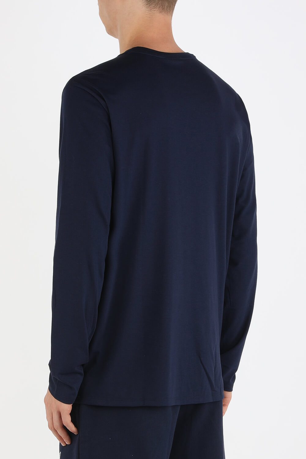 תמונת דוגמן אחורית של Navy Blue Crew Neck Pima Cotton Jersey T-shirt