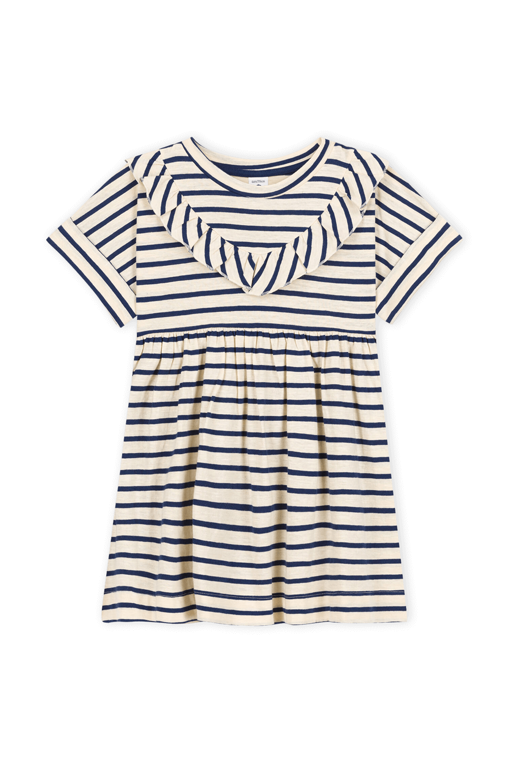 תמונה קידמית של שמלת פסים קצרה עם עיטור מלמלה - גילאי 6-12