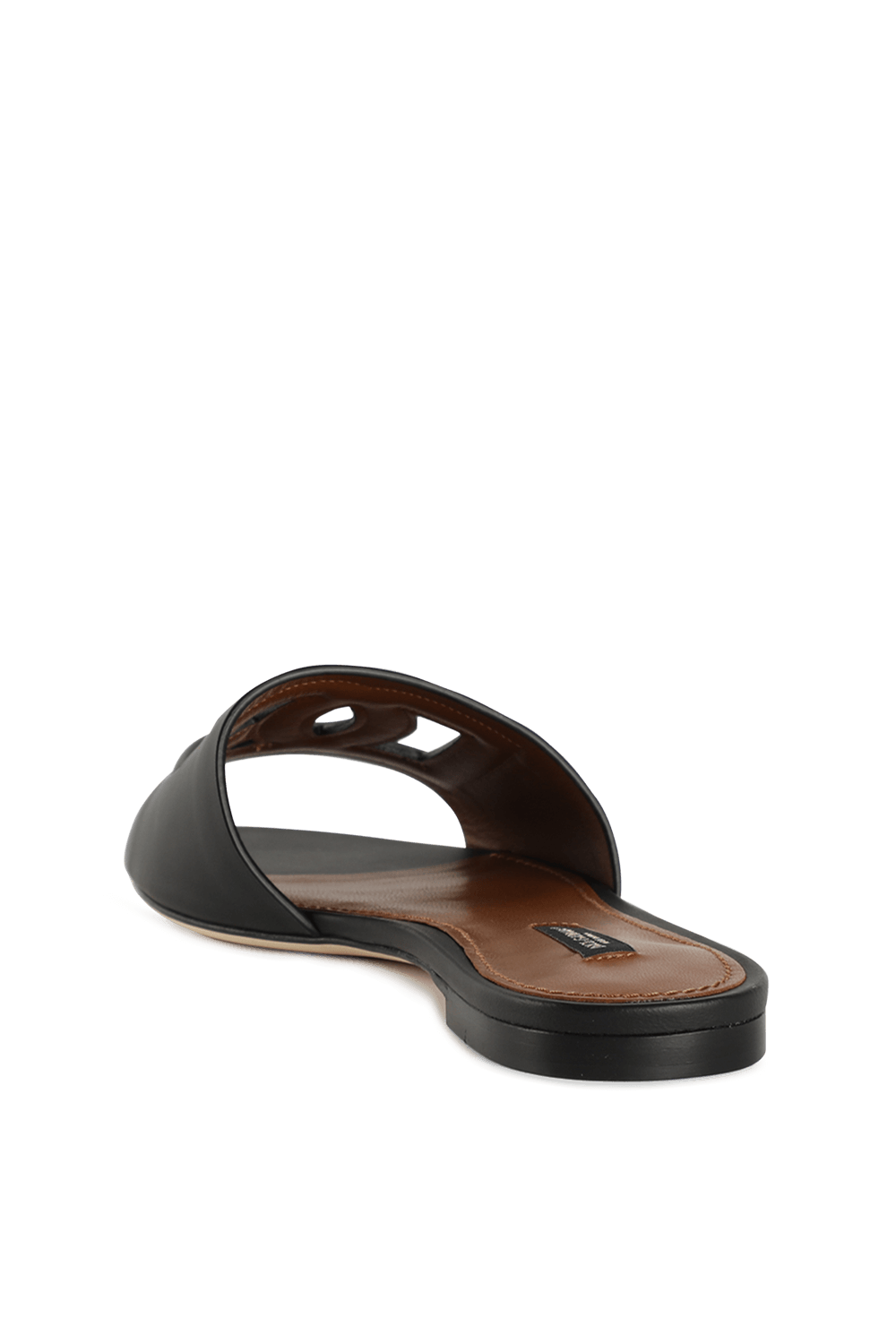 תמונה אחורית של Logo Pattern Slides in Black Leather