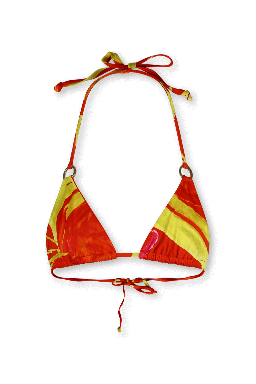 תמונה קידמית של חזיית משולשים מבד לייקרה ממוחזר בהדפס פרחוני עם טבעות מיני