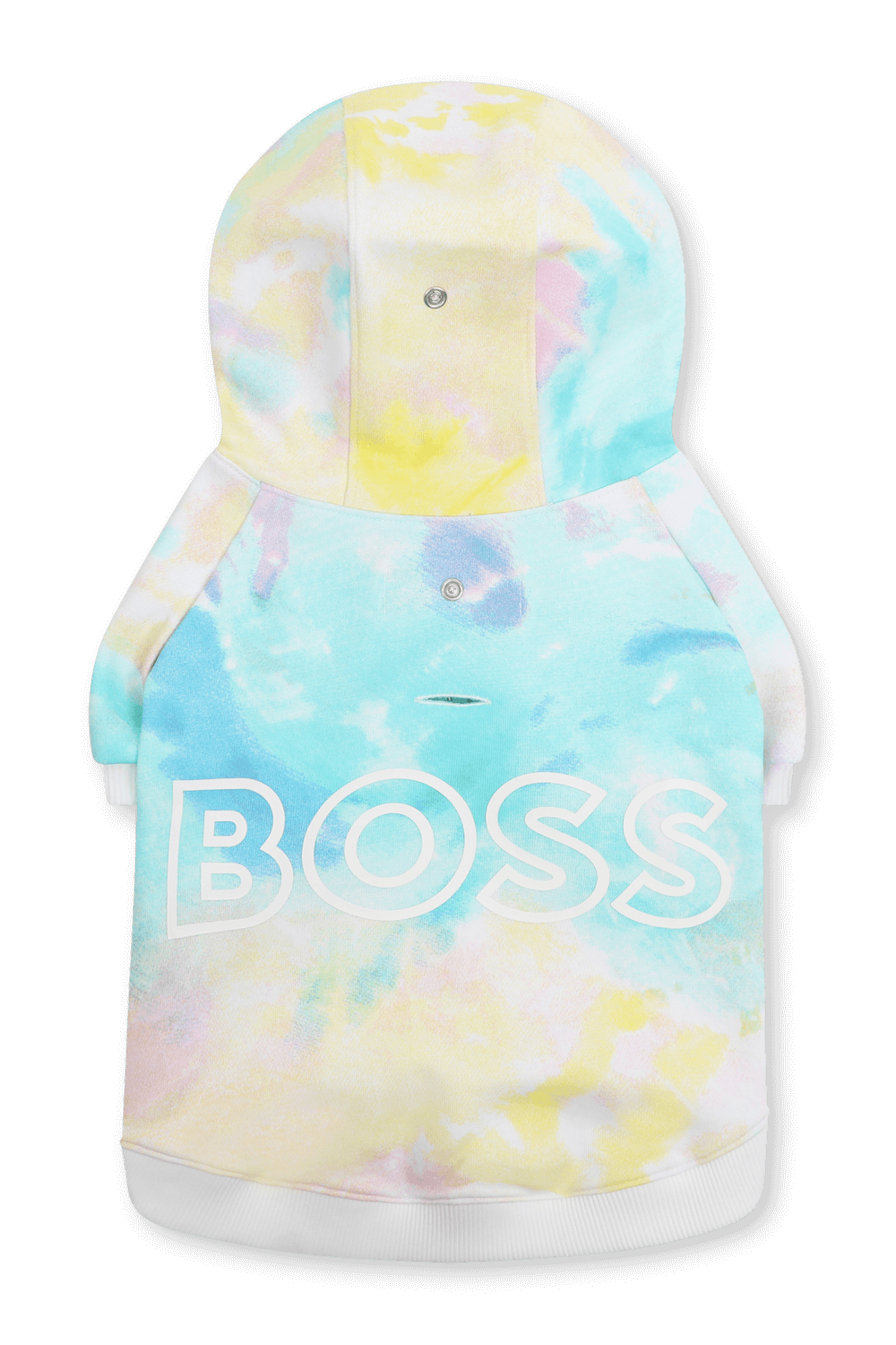 תמונה אחורית של בוס X קנין סווטשירט קפוצ'ון לכלבים עם לוגו