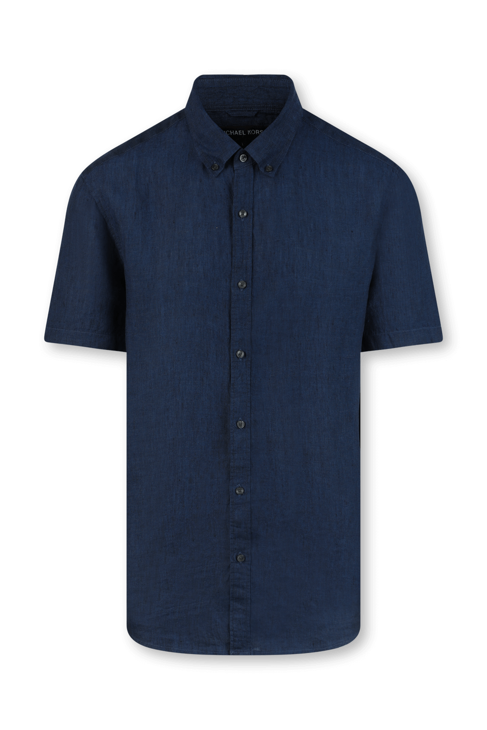 תמונה קידמית של חולצה מכופתרת כחולה קצרה מפשתן