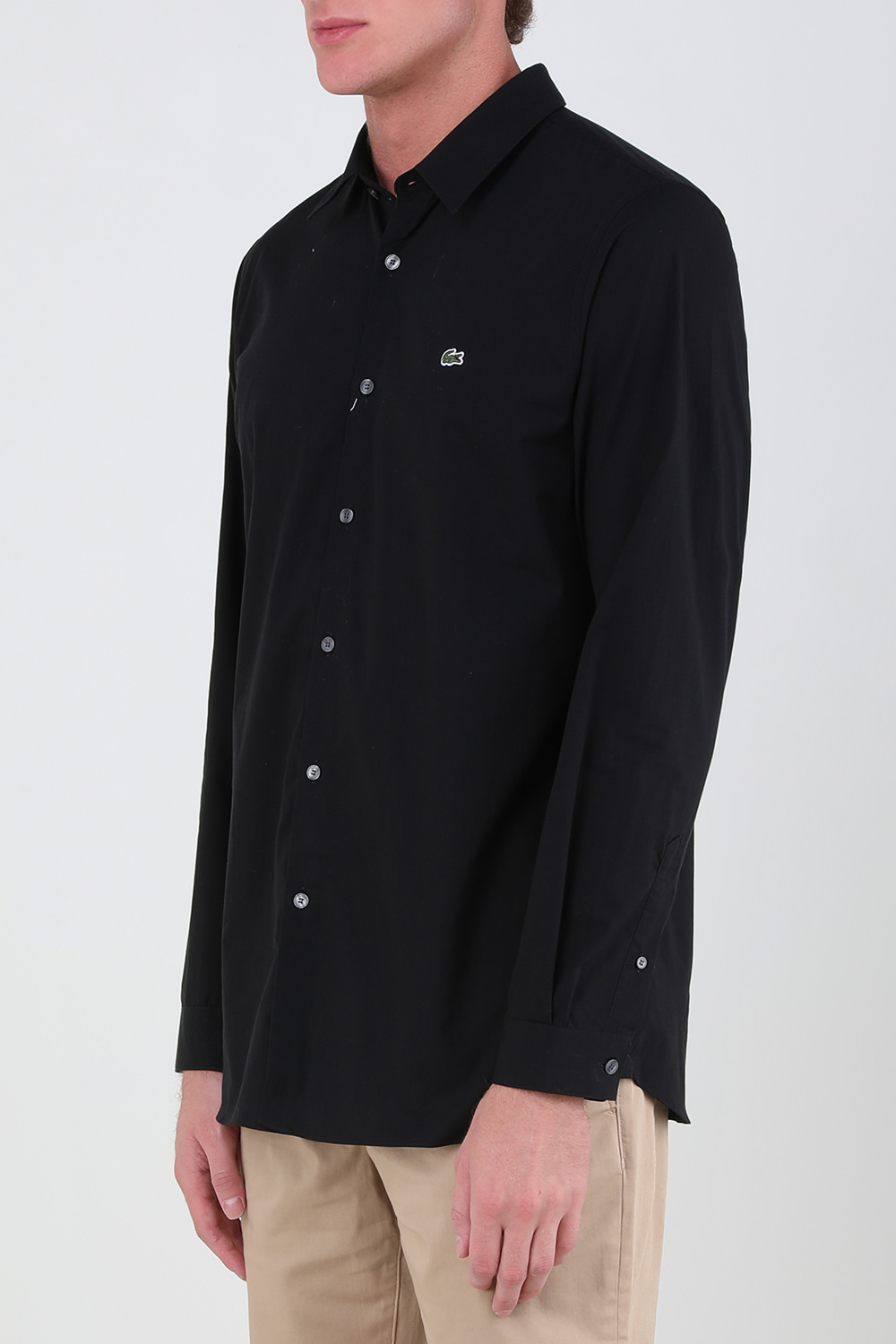תמונת דוגמן קידמית של Slim Fit Stretch Cotton Poplin Shirt In Black