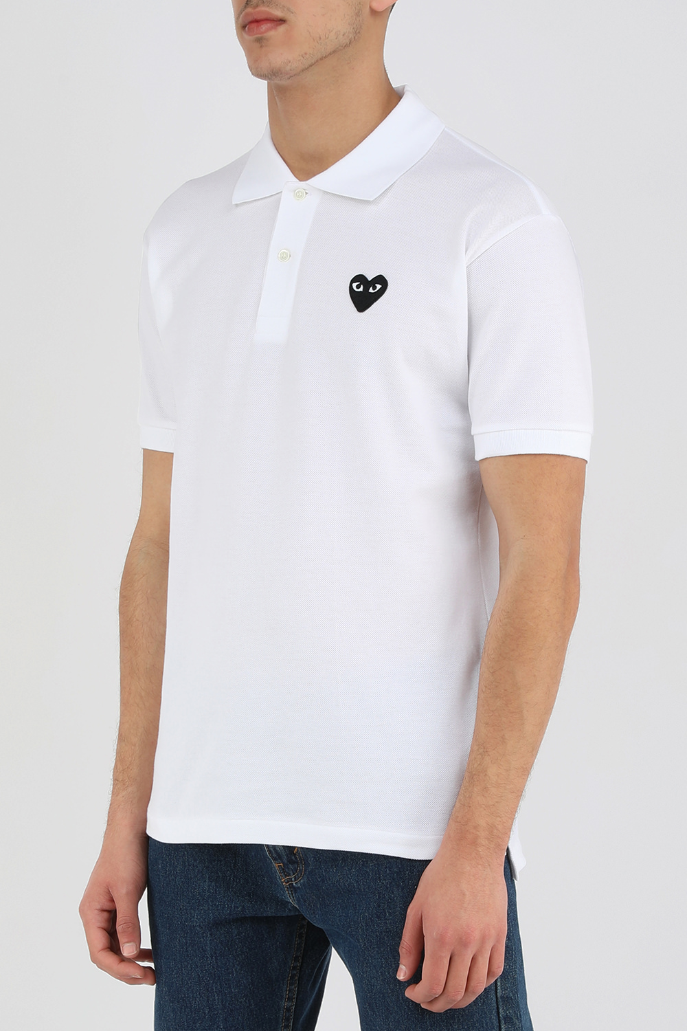 חולצת פולו לבנה עם לוגו לב רקום COMME des GARCONS