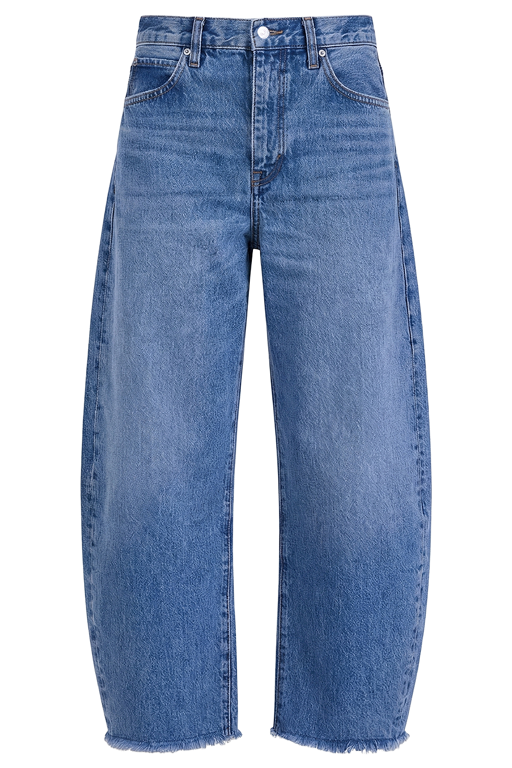 תמונה קידמית של מכנסי ג'ינס בגזרה גבוהה