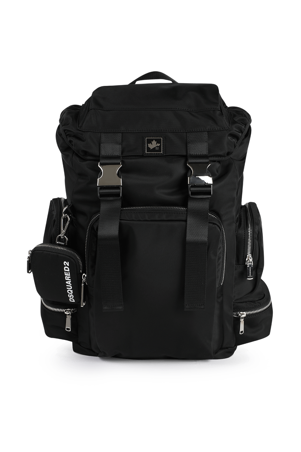 תמונה קידמית של תיק גב עלים בצבע שחור