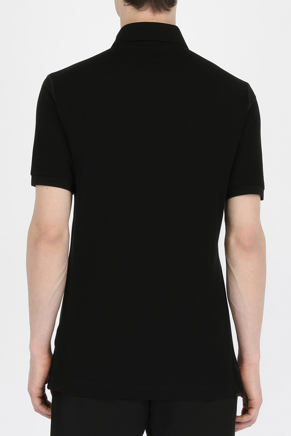 חולצת פולו שחורה מכותנה עם לוחית לוגו מטאלית DOLCE & GABBANA