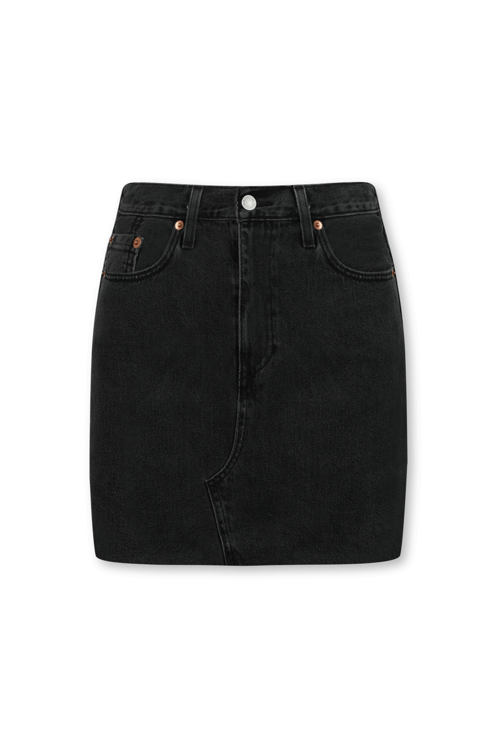 תמונה קידמית של חצאית ג'ינס שחורה באורך מיני