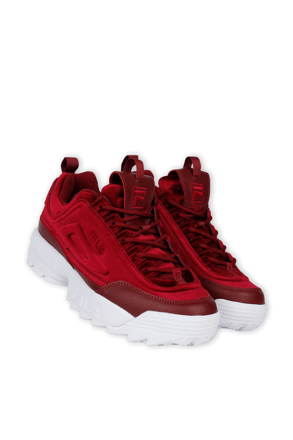 תמונת תקריב של Disruptor II Premium Velour Sneakers In Red
