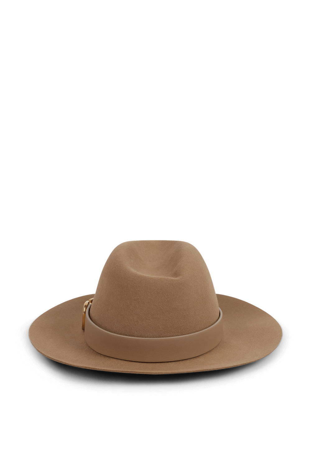 תמונה אחורית של כובע פדורה עם רצועת וי-לוגו