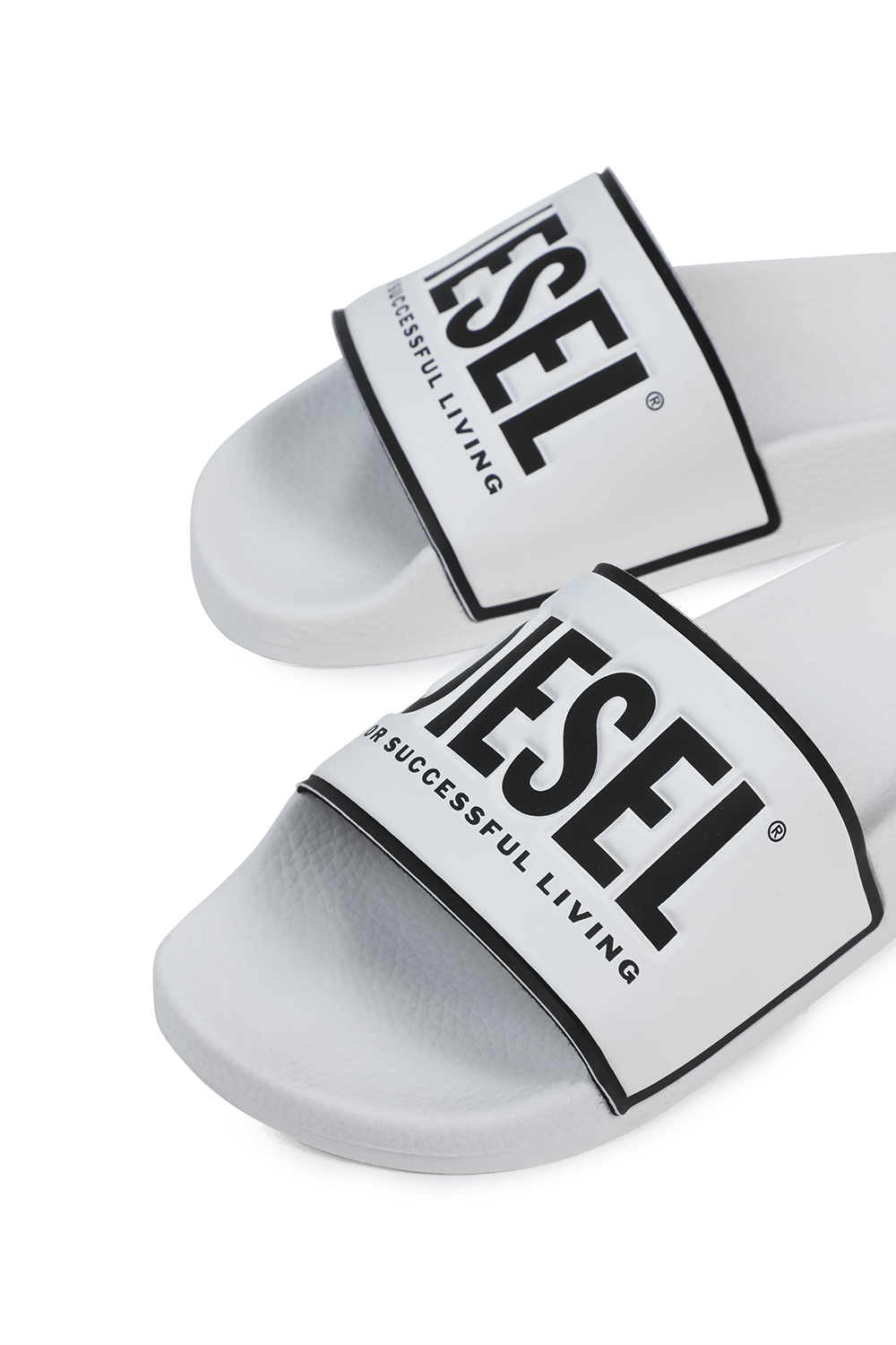 תמונת תקריב של Diesel Logo Slide Sandals in White