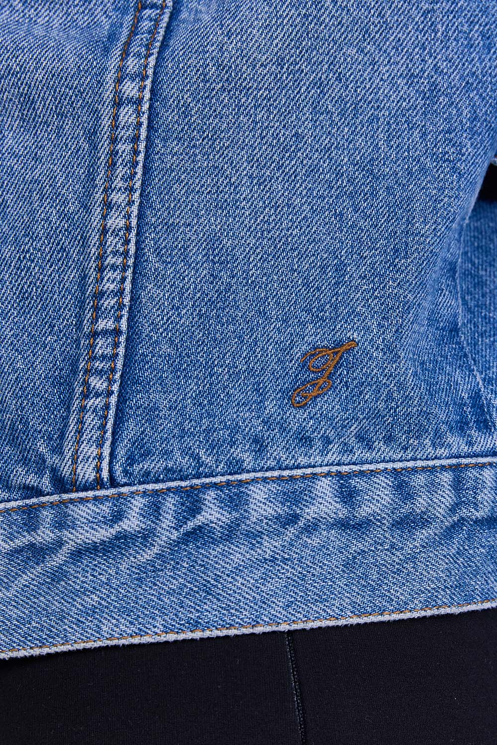 תמונת תקריב דוגמן של ז'קט ג'ינס