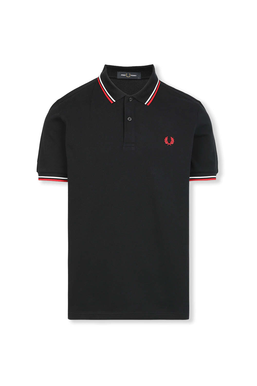 חולצת פולו ספורטיבית שחורה עם לוגו אדום FRED PERRY