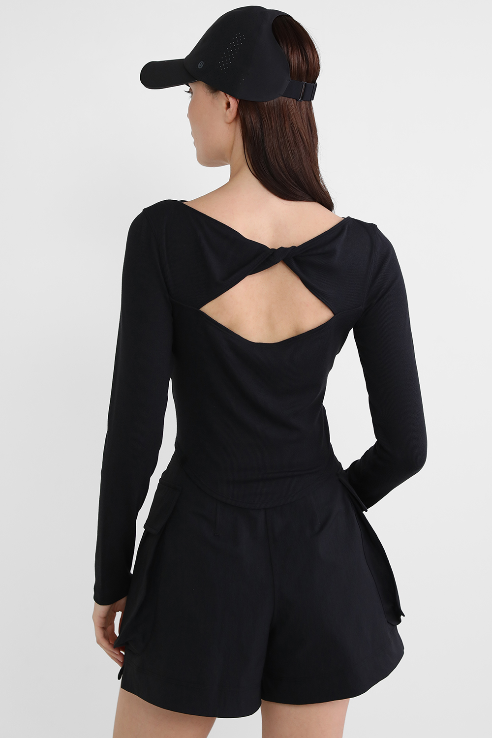 Modal Silk Twist-Back Yoga Long-Sleeve Shirt, Black