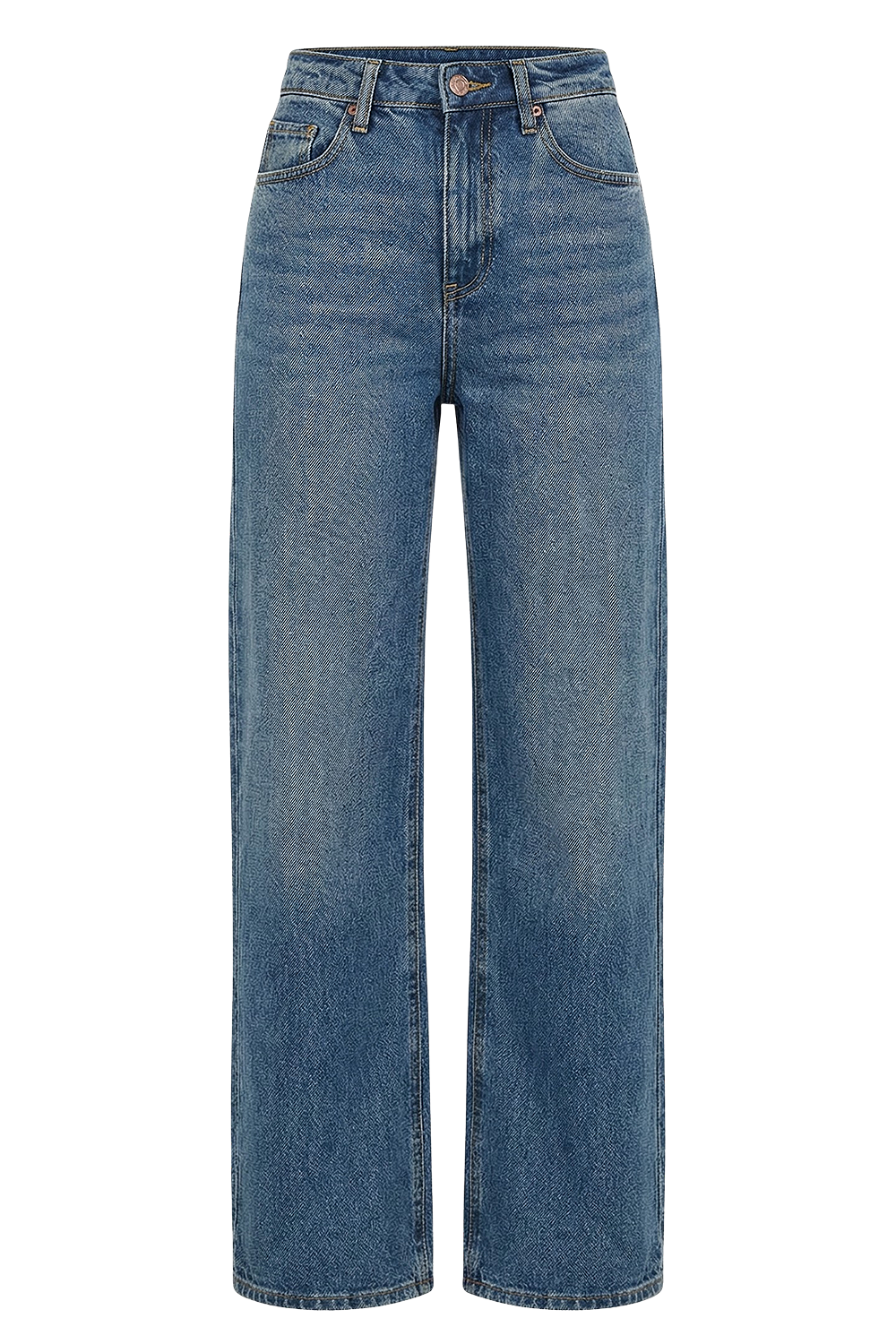 תמונה קידמית של מכנסי ג'ינס בגזרה משוחררת