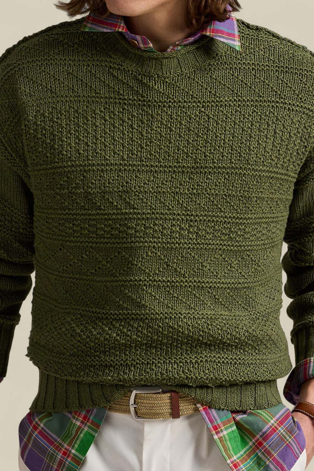 תמונת תקריב דוגמן של סריג פשתן וכותנה