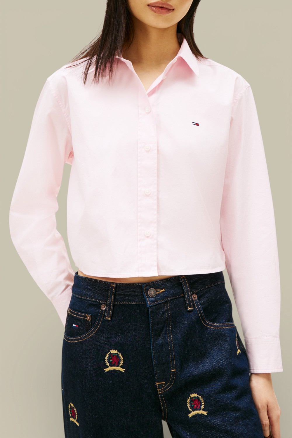 תמונת דוגמן קידמית של חולצה מכופתרת קרופ