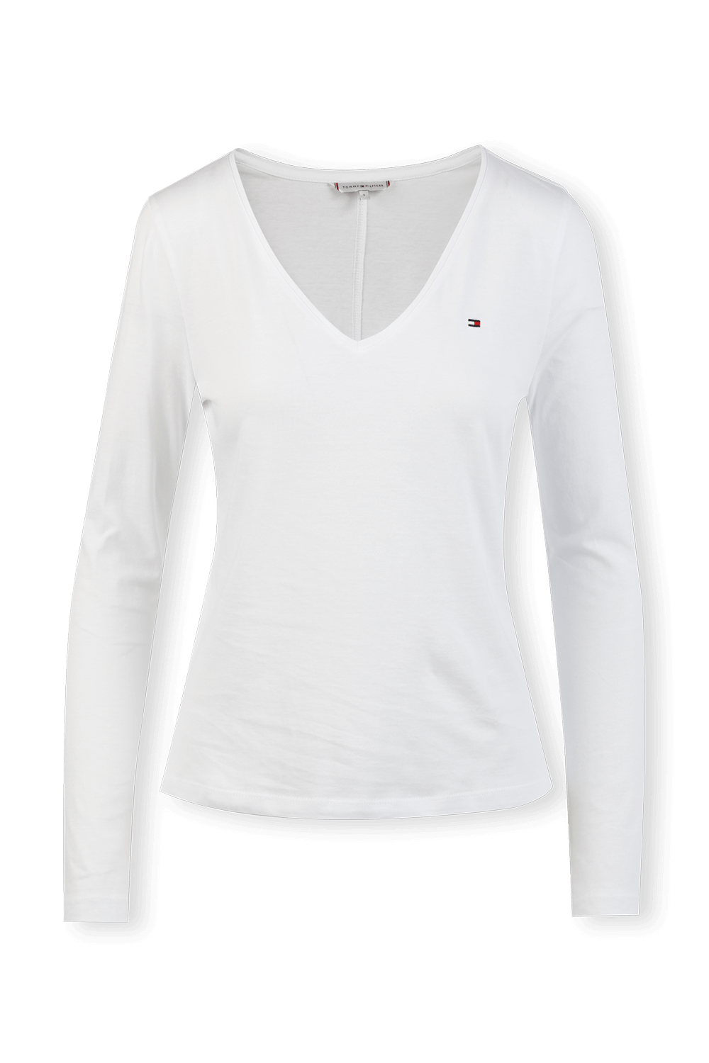 תמונה קידמית של Long Sleeve V-Neck T-Shirt in White