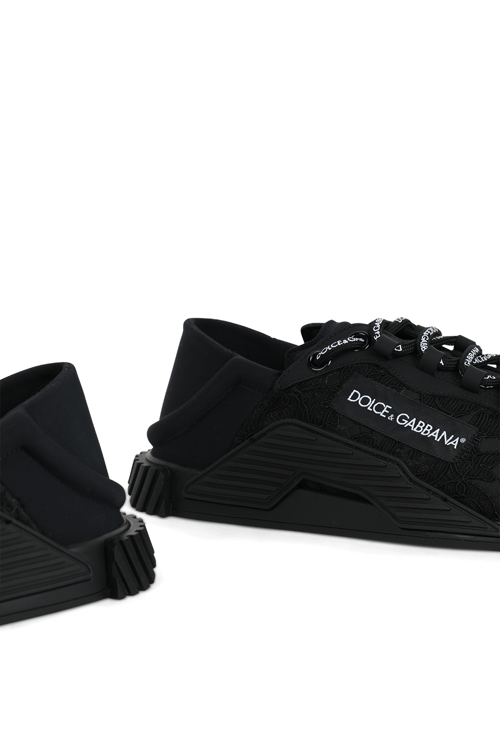 נעלי סניקרס שחורות עם עיטורי תחרה DOLCE & GABBANA