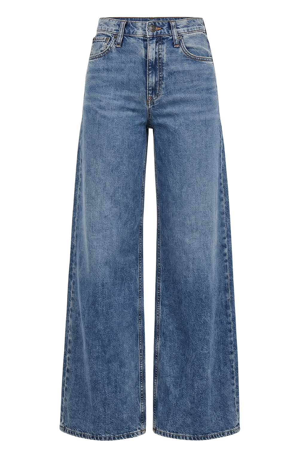 תמונה קידמית של מכנסי ג'ינס בגזרה גבוהה