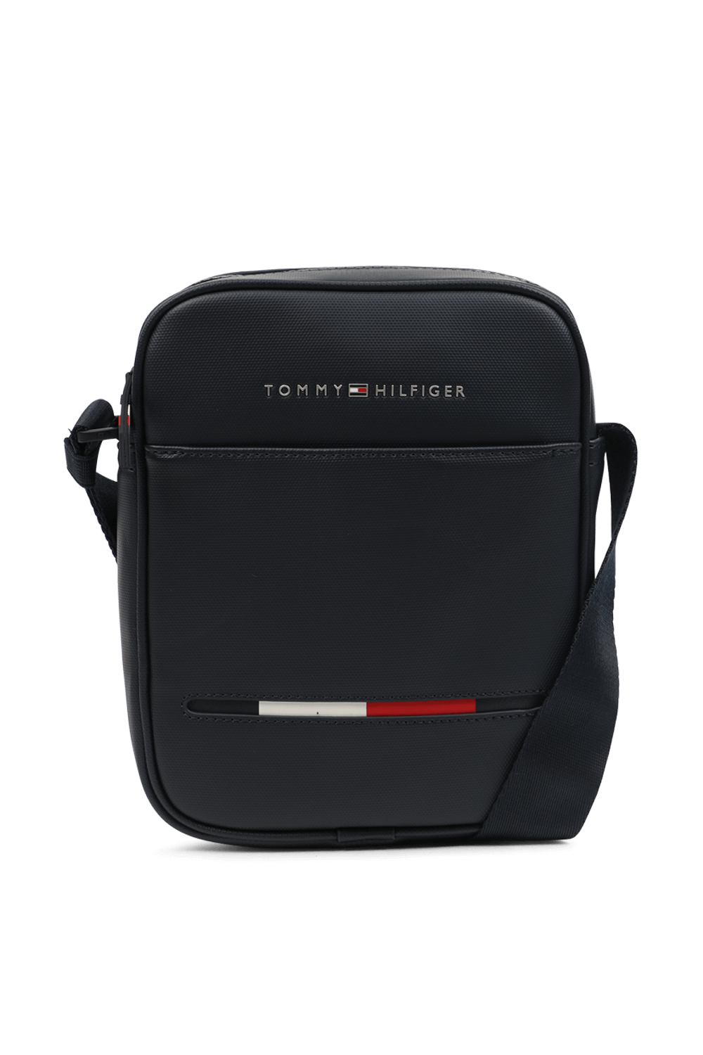 תמונה קידמית של תיק מלבני מרוכסן עם לוגו בגוון כחול כהה