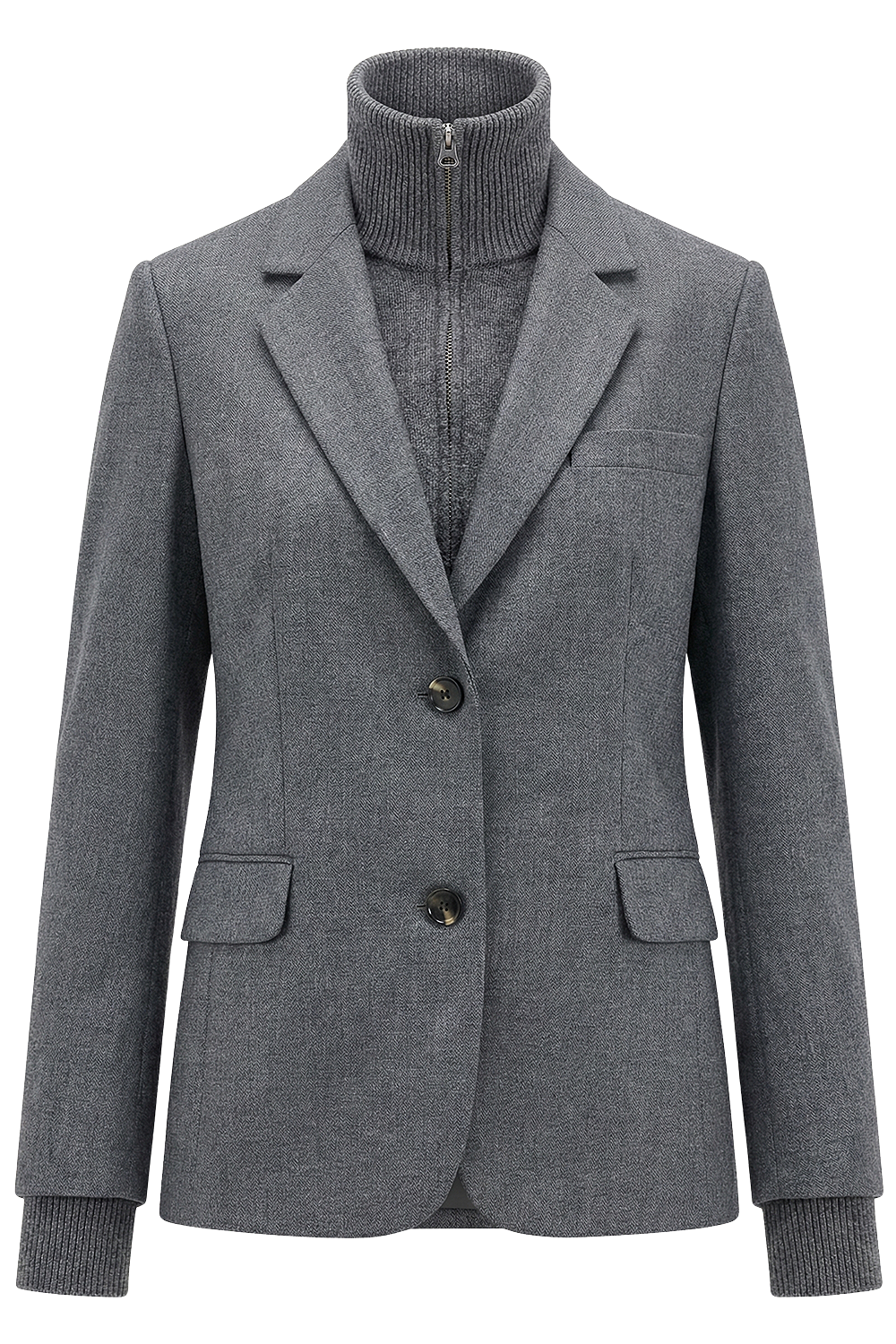 תמונה קידמית של בלייזר מחויט עם סריג