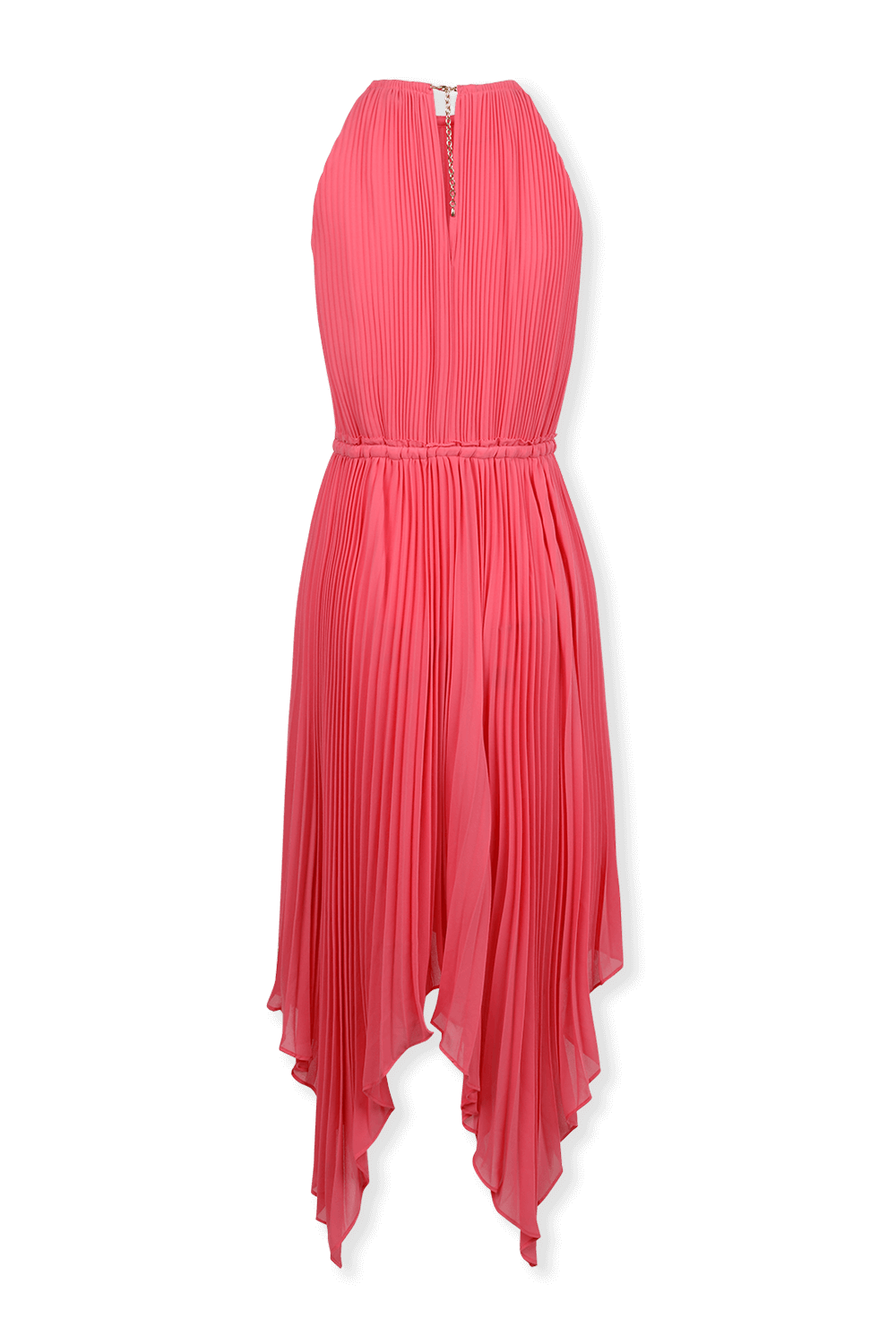 תמונה אחורית של Halterneck Asymetrical Midi Dress in Pink