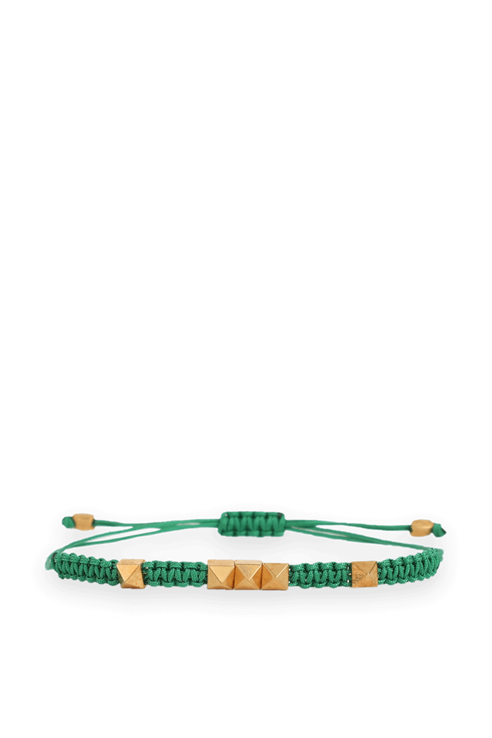 תמונה קידמית של צמיד קשירות ירוק עם חרוזים זהובים