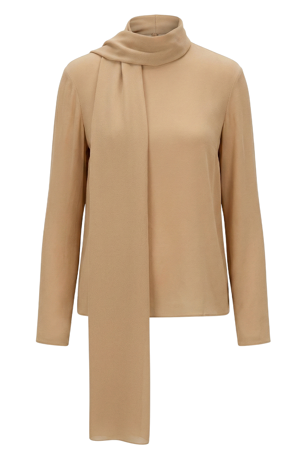 תמונה קידמית של חולצת משי עם צעיף מובנה