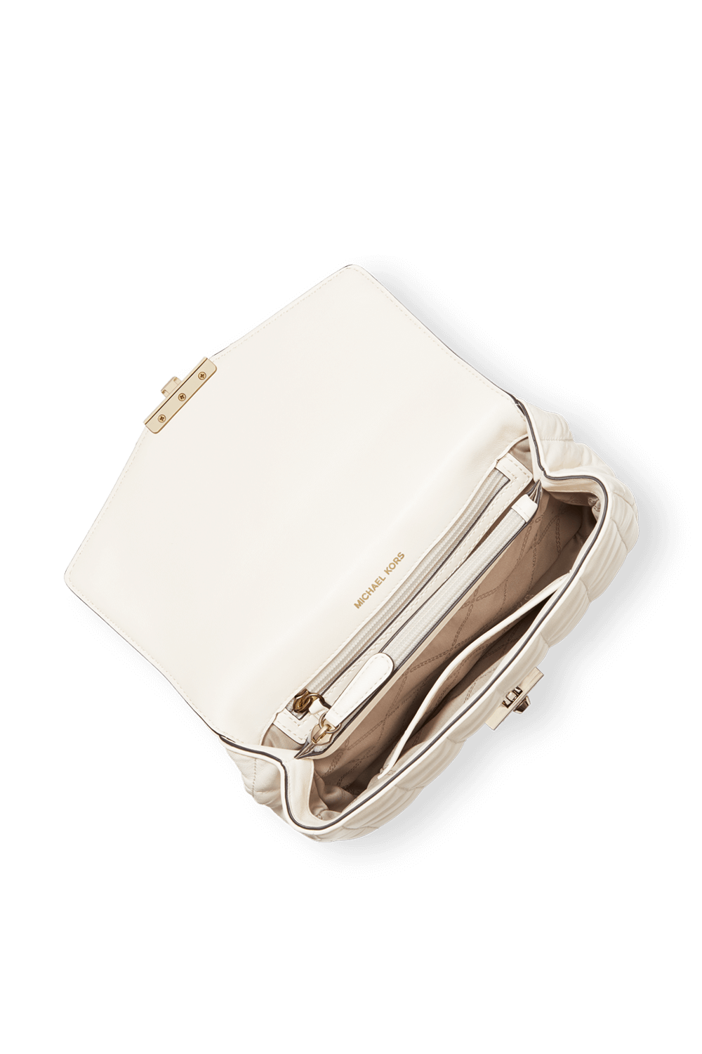 תמונת תקריב של Soho LG Quilted Leather Shoulder Bag in Light Cream