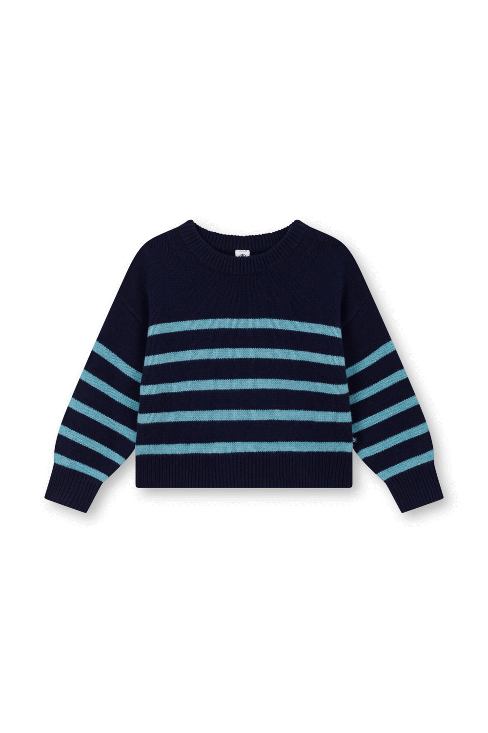 תמונה קידמית של סוודר מצמר וכותנה עם דוגמת פסים - גילאי 6-12 חודשים