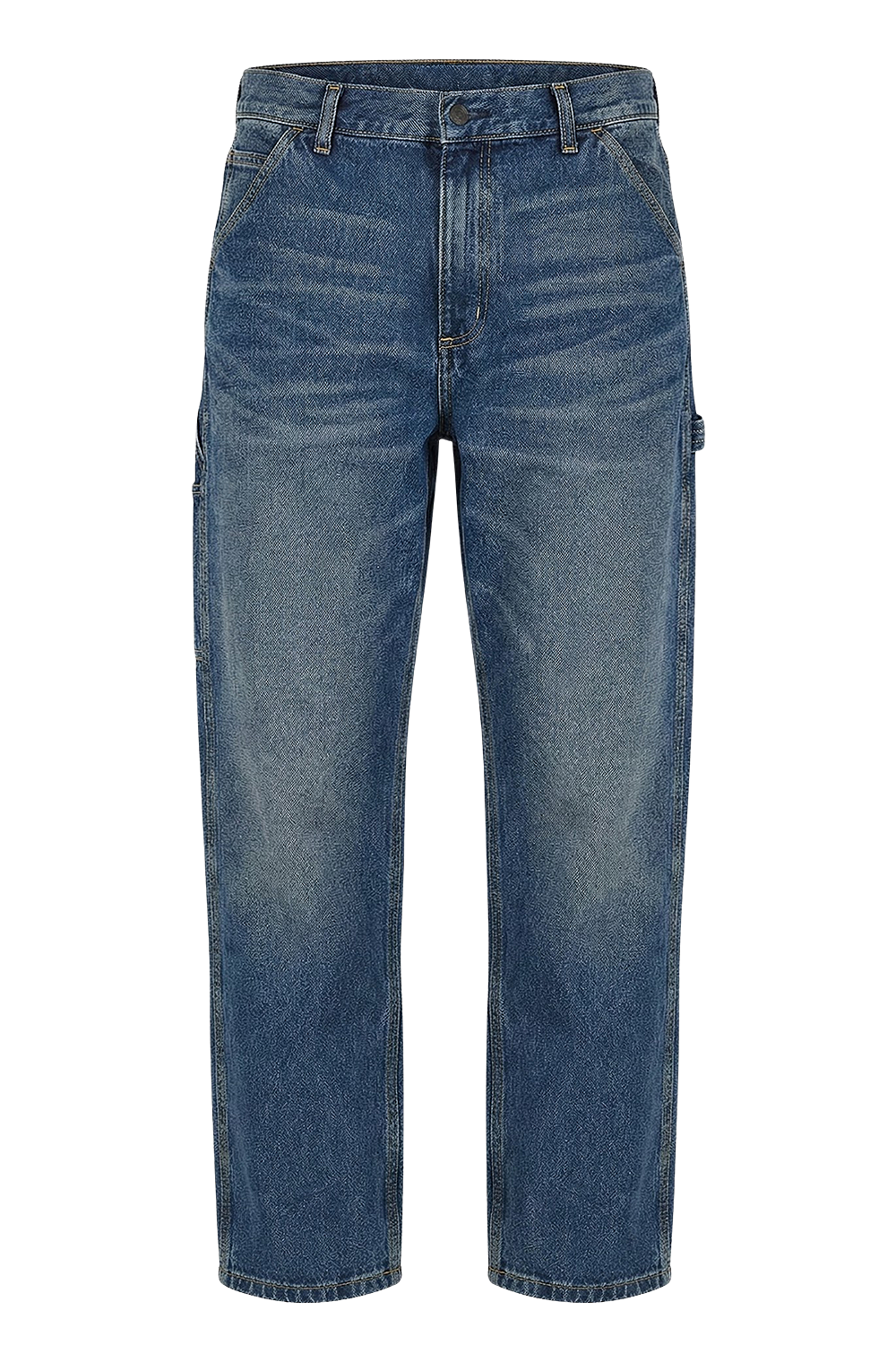 תמונה קידמית של מכנסי ג'ינס בגזרה ישרה ומשוחררת