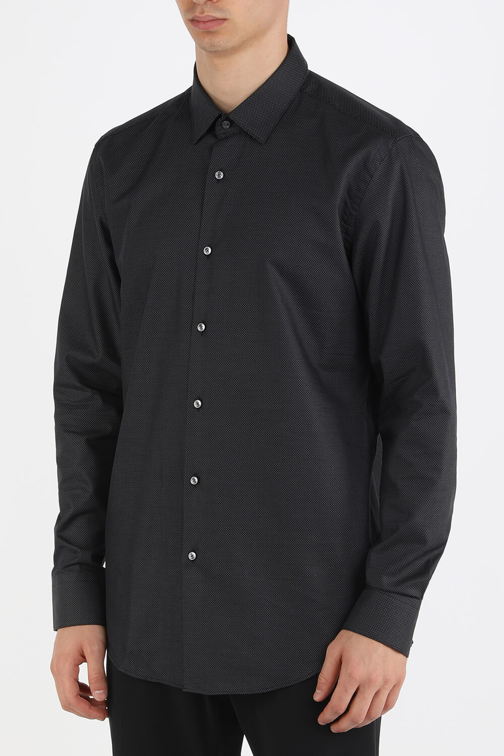 Slim Fit Micro Dot Shirt in Black BOSS