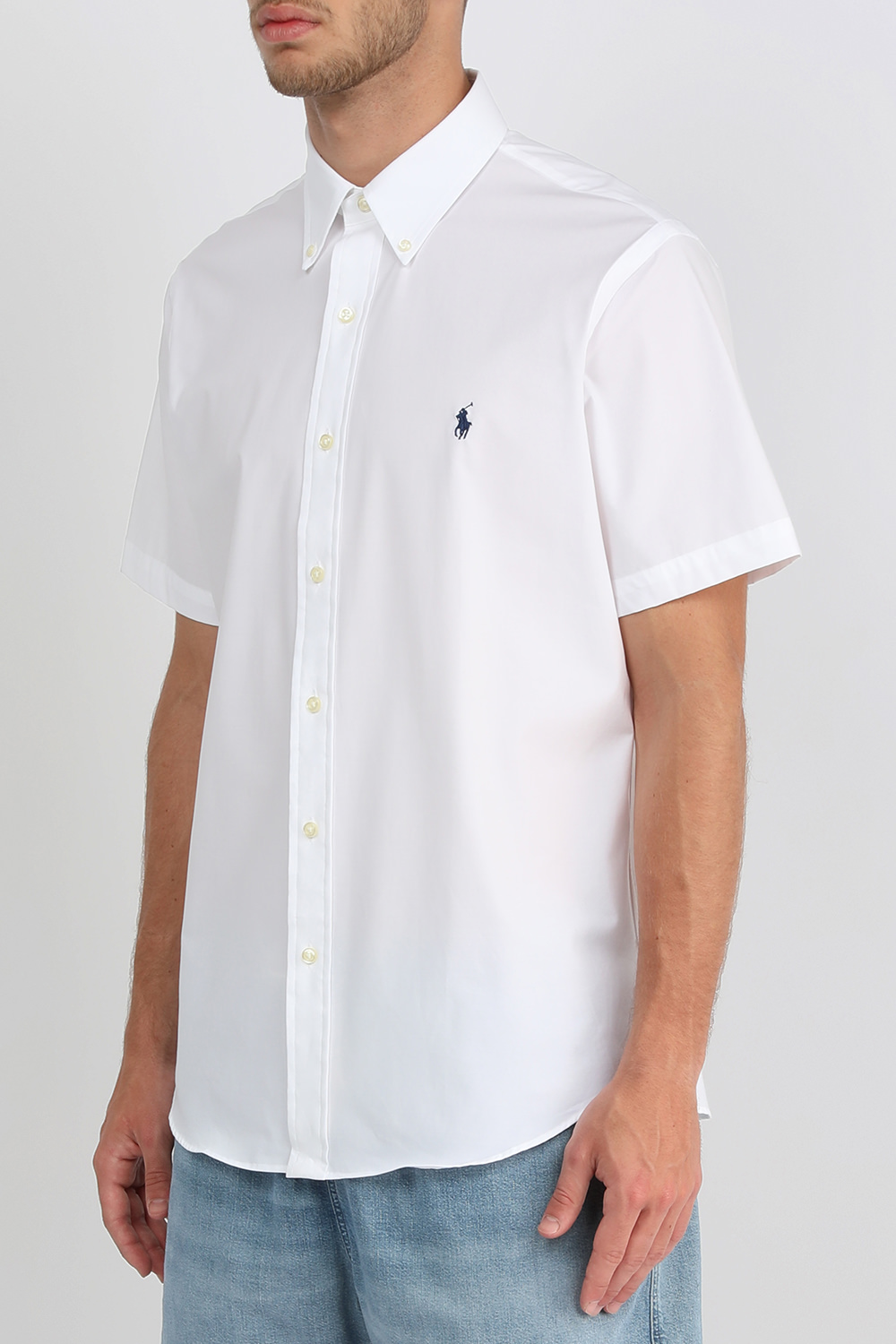 חולצה מכופרת קצרה לבנה POLO RALPH LAUREN
