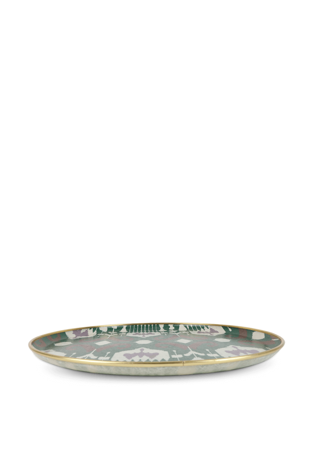 תמונה אחורית של מגש פייברגלאס עגול עם הדפס גראפי ירוק