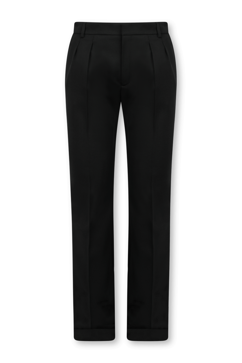 תמונה קידמית של מכנסי צמר מחויטים שחורים