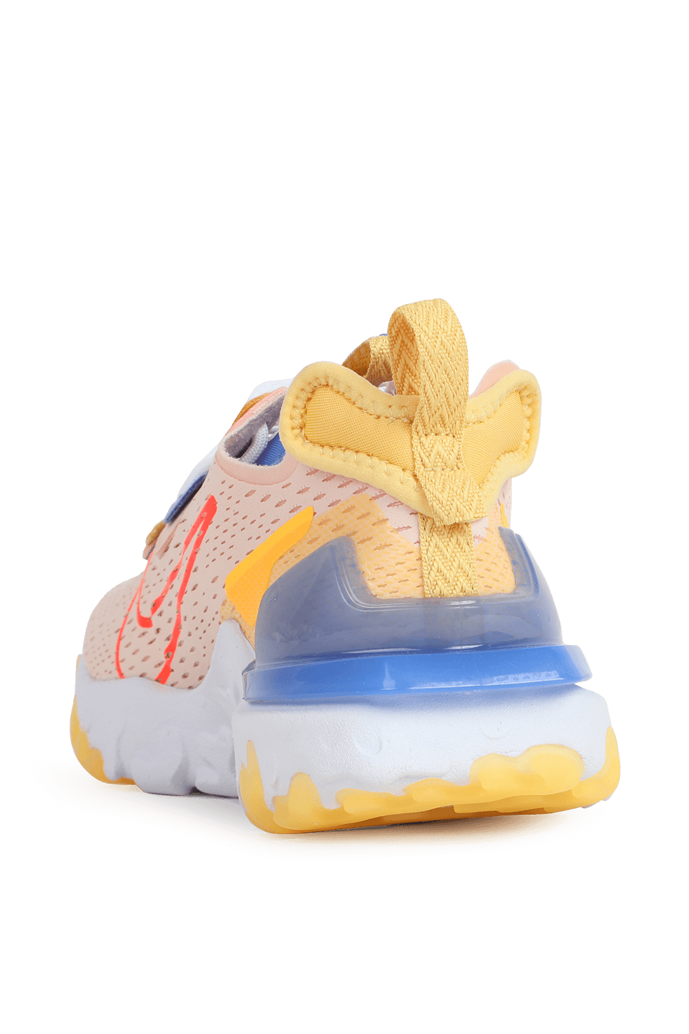 תמונה אחורית של נעלי ריצה ריאקט ויז'ן בצבעי אדום, צהוב וסגול