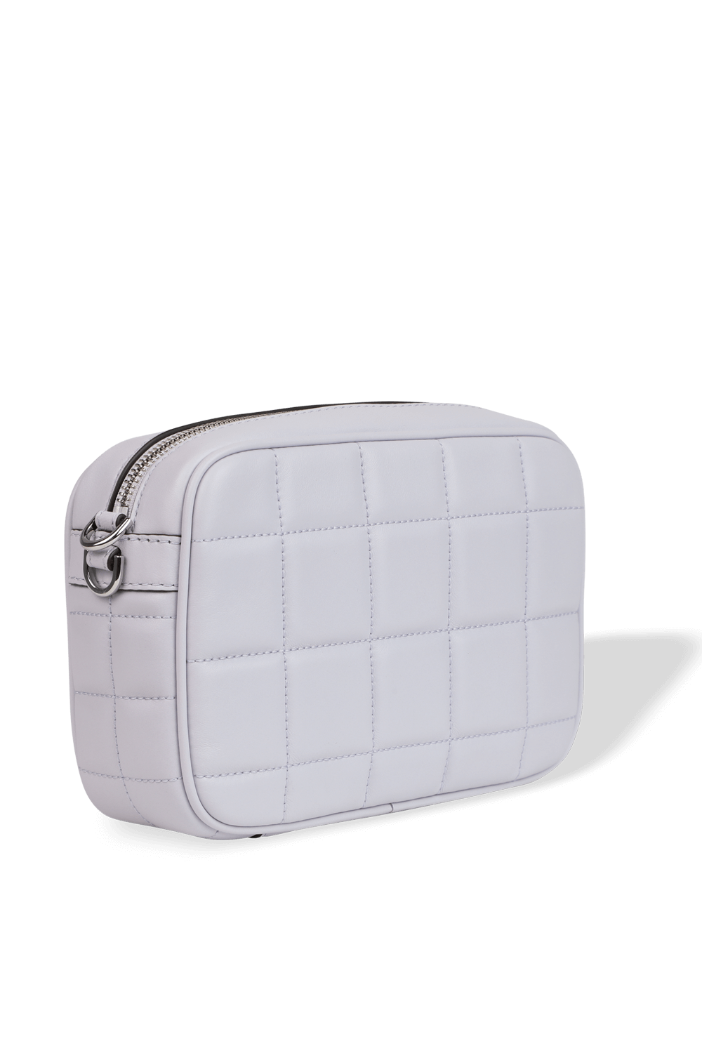 white leather camera bag