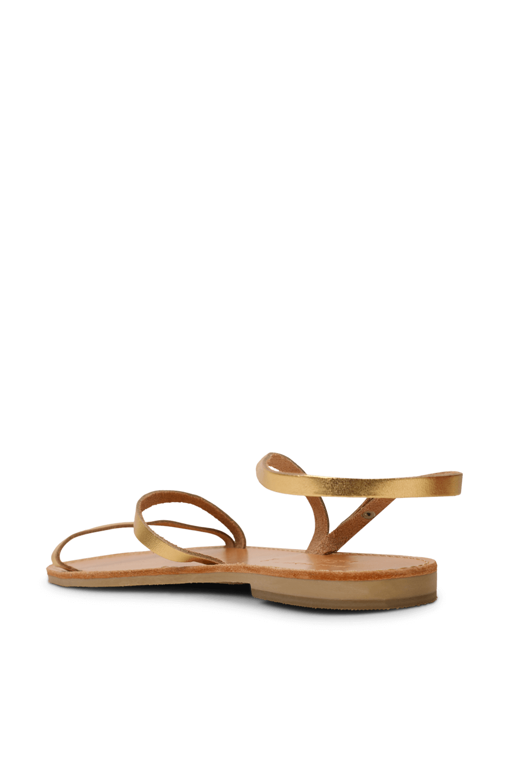 תמונה אחורית של סנדלי טינה שטוחים בגווני חום וזהב