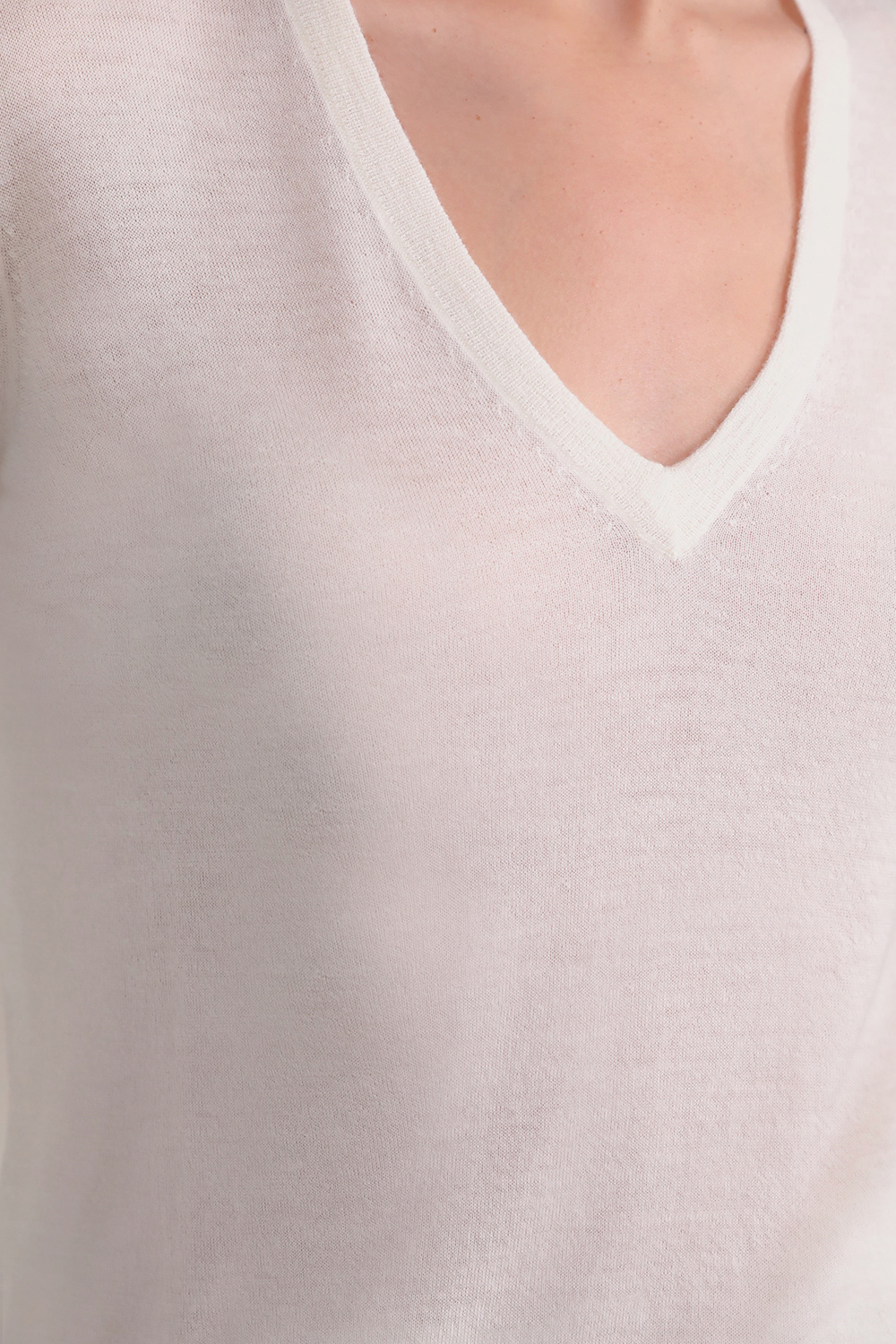 תמונת תקריב דוגמן של חולצת סריג עם צווארון וי מקשמיר